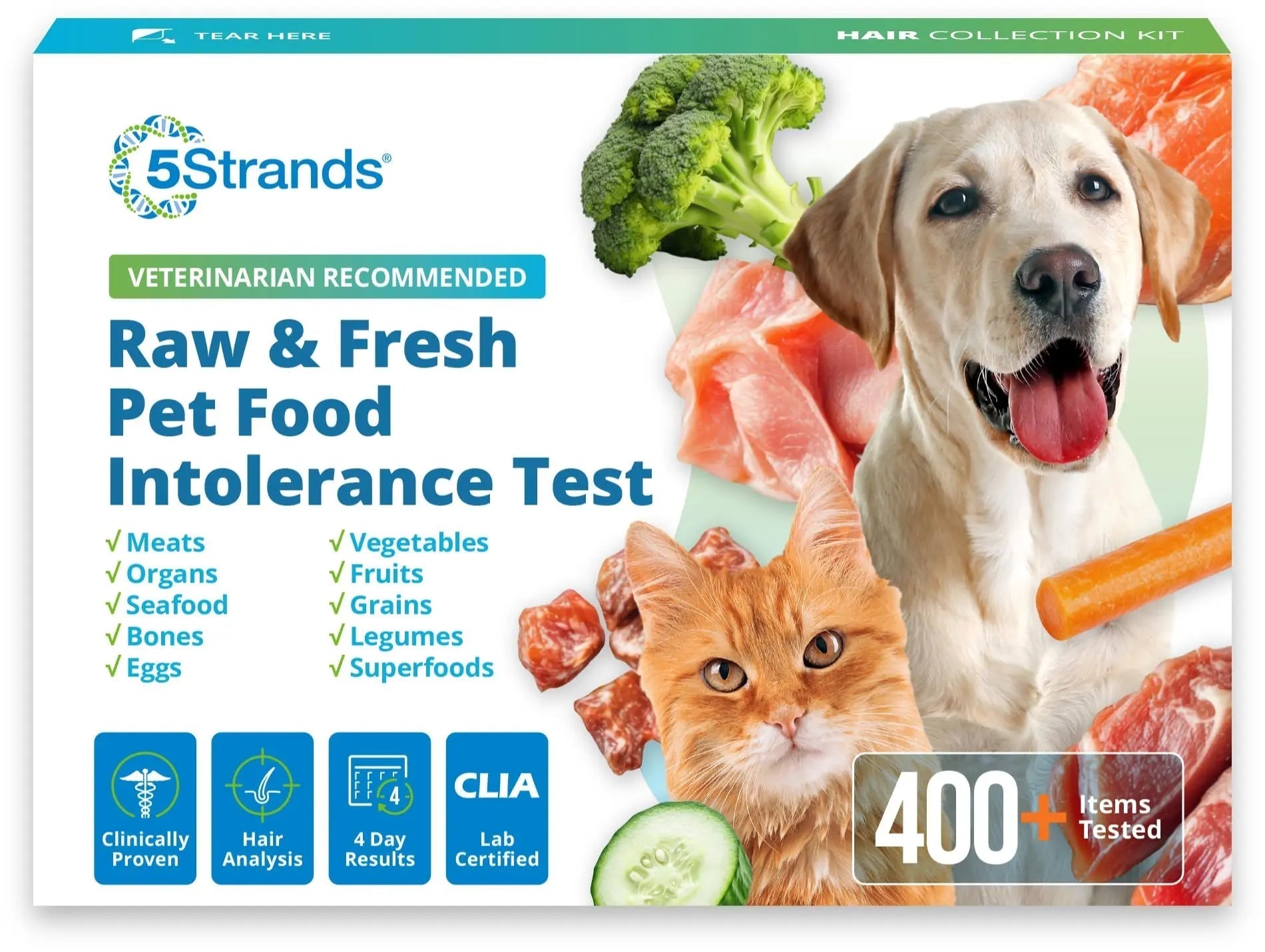5Strands Raw & Fresh Pet Food Intolerance Test, at Home Gut Health Test for Dogs & Cats, 400+ Raw & Gently Cooked Fresh Food Items Tested, Accurate for All Ages & Breeds, Fast 4 Day Results - Maple Wellness Supplements