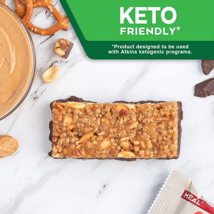 Atkins Chocolate Peanut Butter Pretzel Protein Meal Bar, High Fiber, 16g Protein, 1g Sugar AtkinsBuy Supplements Australia