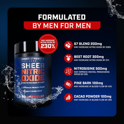 Sheer Strength Labs Nitric Oxide Supplement for Men - Clinically Tested for Pumps & Blood Flow - 270% More Nitric Oxide - Nitrosigine Supplement, S7 & Beetroot - Made in USA - 90 Capsules Sheer Strength LabsBuy Supplements Australia