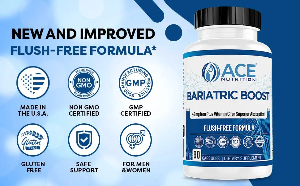 Bariatric Boost One-A-Day Multivitamin 90 Day Supply with 45mg Iron Post Gastric Bypass Sleeve Surgery | Non-GMO, Gluten Free, Bariatric Multivitamin Made in USA | ACE NUTRITIONBuy Supplements Australia