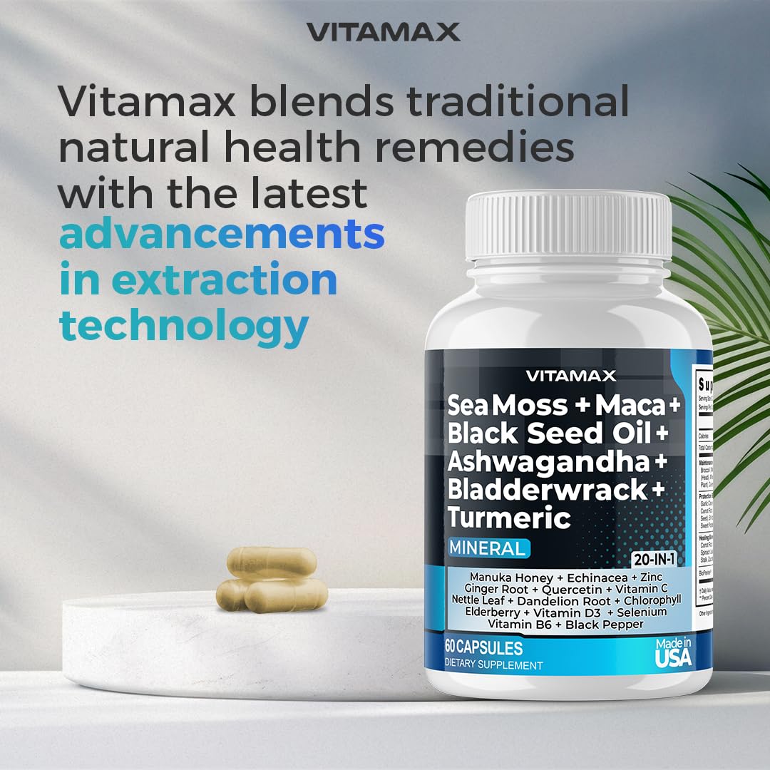 Sea Moss, Maca, Black Seed Oil, Ashwagandha, Bladderwrack, Turmeric VitamaxBuy Supplements Australia