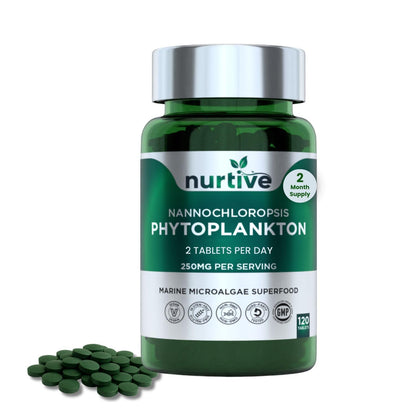 NURTIVE Nannochloropsis Phytoplankton Tablets – 250mg per Serving – Vegan, Gluten-Free, Non-GMO, No Fillers – Third-Party Tested, GMP Certified – 2 Tablets/Day for 2 Month, 120 Tablets/Bottle NURTIVEBuy Supplements Australia