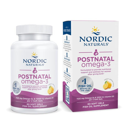 Nordic Naturals Postnatal Omega-3, Lemon - 60 Soft Gels - 1120 Total Omega-3 + 1000 IU Vitamin D3 - Formulated for New Moms; Supports Optimal Wellness,