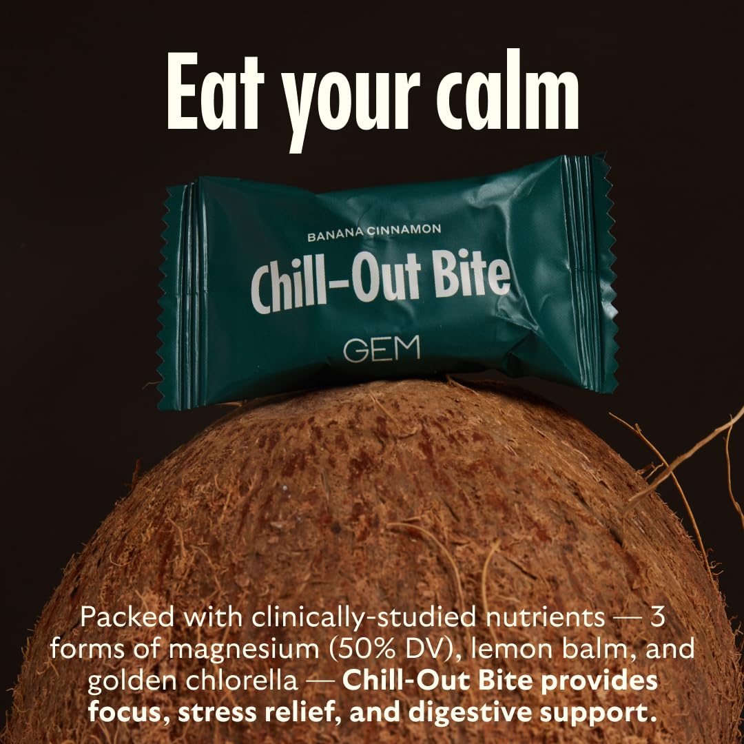 GEM Calm Bite | Supports Calm Mind & Clarity | Magnesium L-Threonate, Golden Chlorella, Lemon Balm | Holistic Non-Habit Forming | Gluten Free, Soy Free, Banana Cinnamon (7 Count) GEMBuy Supplements Australia