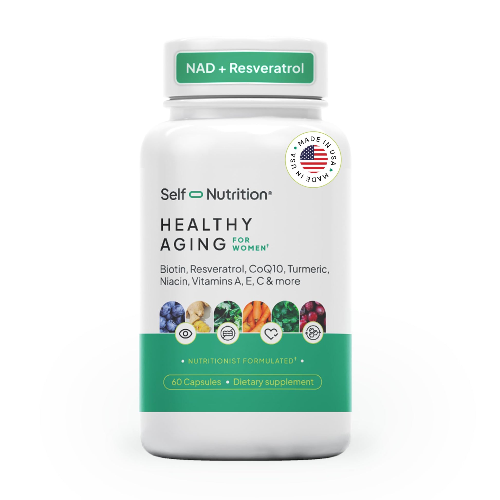 SELF NUTRITION NAD+ Resveratrol Supplement for Women – Healthy Aging Formula with CoQ10, Biotin, Turmeric & Vitamins A, C, E – Supports Energy, Skin & Longevity – 60 Capsules. Made in USA. SELF NUTRITIONBuy Supplements Australia
