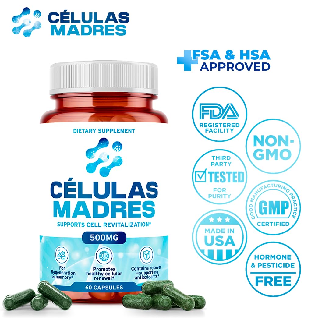 Stem Cell Supplements 500mg (60 Cap) Natural Anti-Aging & Longevity Support with Spirulina & Chlorella, Boost Cellular Renewal, Restore Youthful Energy, Reduce Joint Soreness – Celulas Madre AURA VITAMINSBuy Supplements Australia