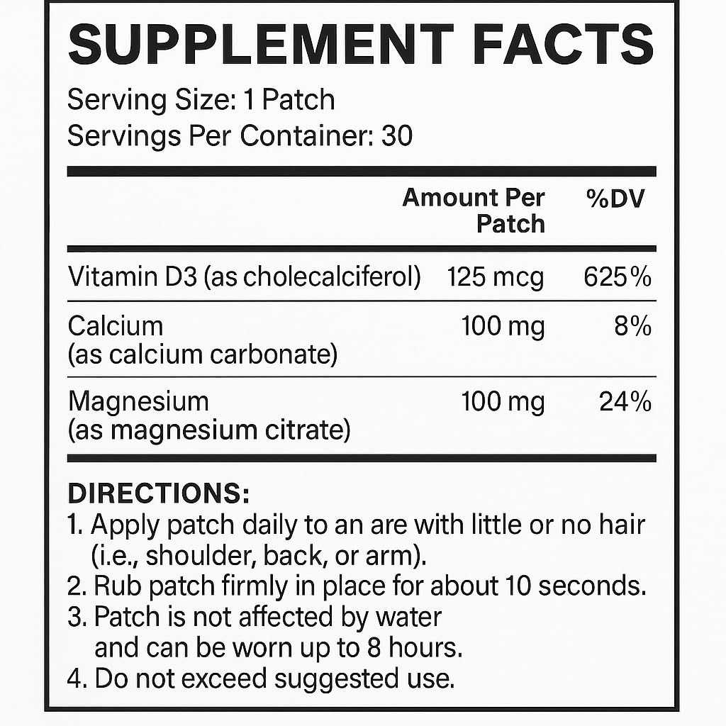 Bariatric Guru VitaBoost Supplement Patch — Vitamin D3, K2, Magnesium & Calcium Citrate Transdermal Topical Patch for Bone, Muscle & Immune Support — 30 Patches Bariatric GuruBuy Supplements Australia