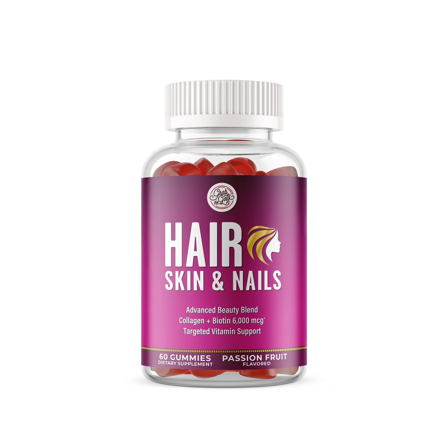 Grab The Gold Hair Skin & Nails Vitamins for Women | Gummies with 6000mcg Biotin & Collagen | 10 Essential Vitamin & Minerals | Gluten-Free, Non-GMO, Passion Fruit Flavor | 1 Month Supply, Made in USA Grab The GoldBuy Supplements Australia