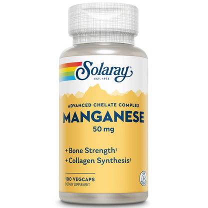 SOLARAY Manganese Supplement 50 mg - Essential Trace Minerals - Advanced Trace Mineral Supplements for Bone Strength and Bone Health Support - Lab Verified, 60-Day Guarantee, 100 Servings, 100 VegCaps SOLARAYBuy Supplements Australia