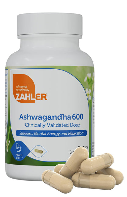 Zahler Ashwagandha Capsules, KSM-66 Aswhagandha 600mg Supplement, Relaxation and Stress Support, Kosher, 60 Capsules ZahlerBuy Supplements Australia
