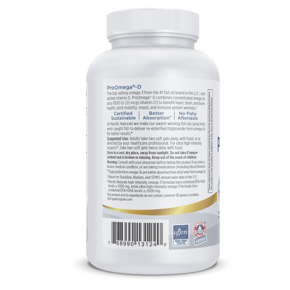 Nordic Naturals ProOmega-D, Lemon Flavor - 120 Soft Gels - 1280 mg Omega-3 + 1000 IU D3 - High-Potency Fish Oil - EPA & DHA - Brain, Eye, Heart, & Immune Health - Non-GMO - 60 Servings Nordic NaturalsBuy Supplements Australia