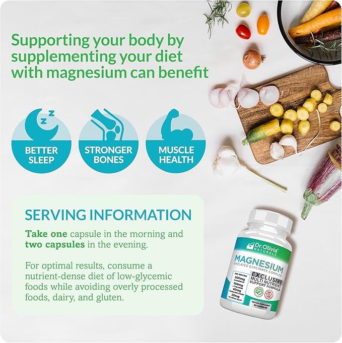 Dr. Olivia Naturals Magnesium Glycinate Complex - L-Theanine, Passionflower & Valerian Root for Sleep Support Supplement, Nerve & Muscle Health, High Absorption - 90 Vegetarian Capsules Dr. Olivia NaturalsBuy Supplements Australia