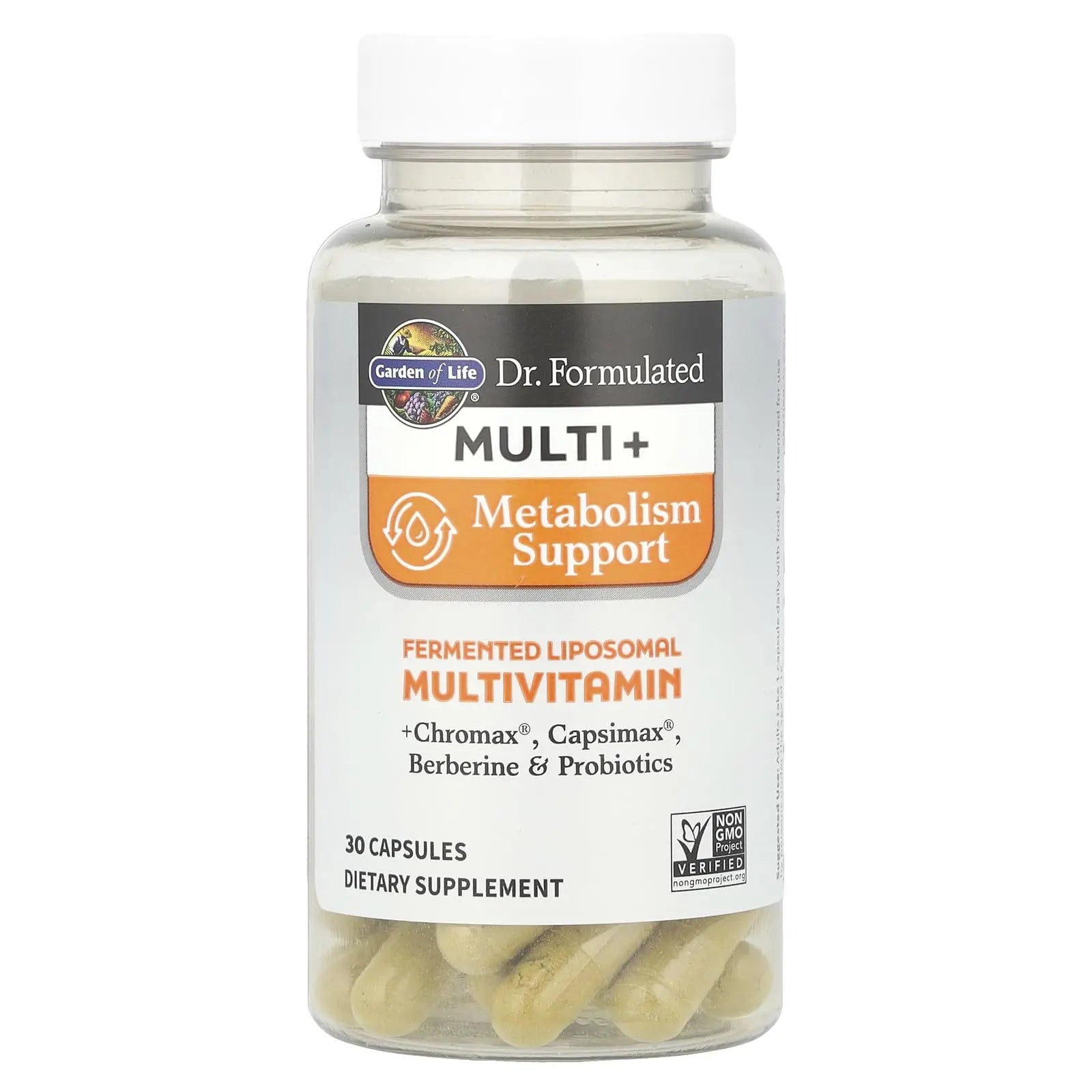 Garden of Life Dr. Formulated Multi+ Metabolism Support - Fermented Liposomal Multivitamin + Chromax, Capsimax, Berberine & Probiotics - 30 Capsules Garden of Life