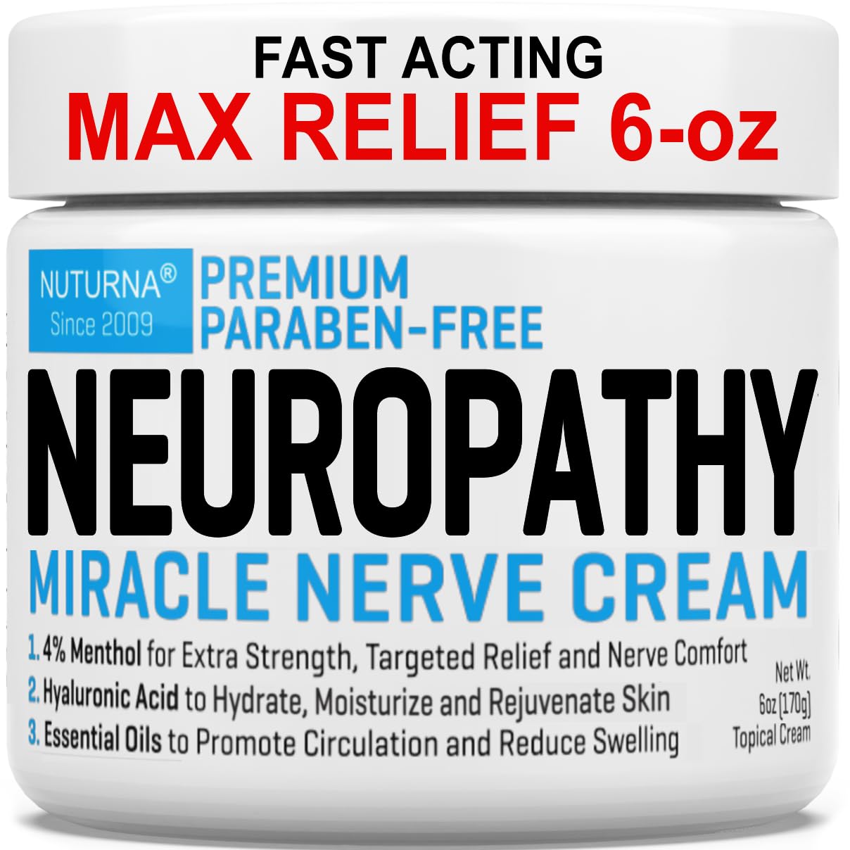 Neuropathy Nerve Relief Cream - Premium Nerve Cream 3X Action for Targeted Relief and Soothing Nerve Comfort - Maximum Strength with 4% Menthol, MSM for Feet Hands Legs Toes & Back - Extra Large 6 Oz NuturnaBuy Supplements Australia