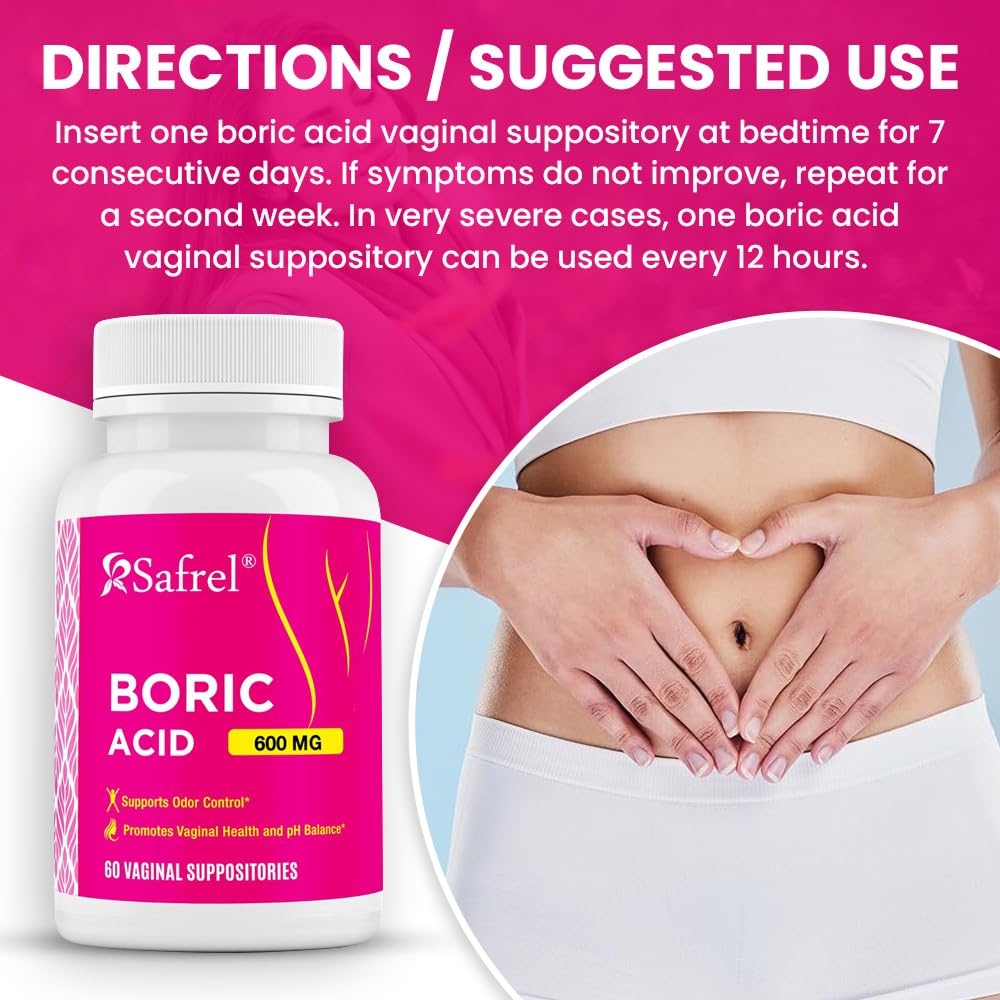 Safrel Boric Acid Vaginal Suppositories - 60 Count (1-Pack) – 100% Pure USA-Made, Supports Intimate SafrelBuy Supplements Australia