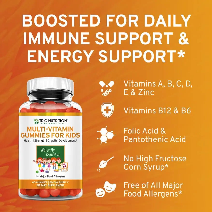 TRIO NUTRITION Premium Kids Multivitamin Gummies with Vitamin C & Zinc for Immune & Energy Support | TRIO NUTRITION