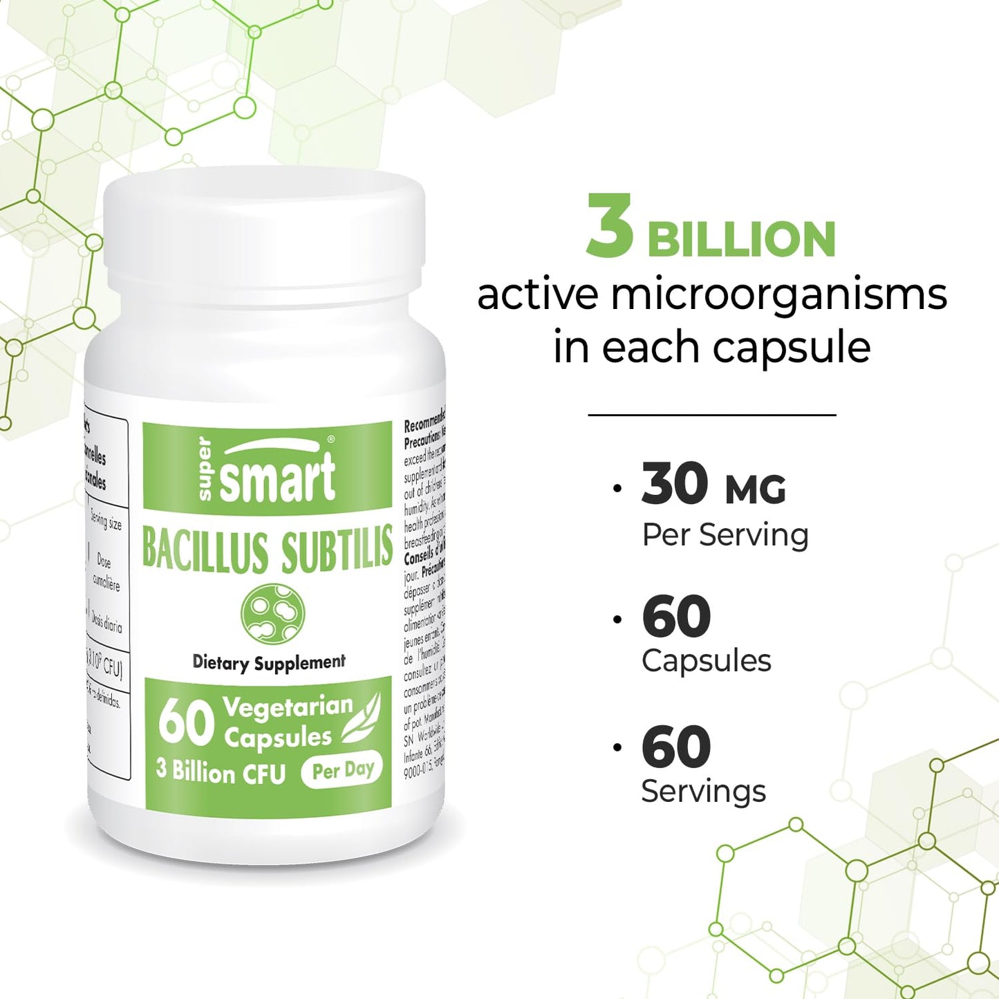 Supersmart - Bacillus Subtilis 3 Billion CFU per Day (High Potency) - Spore Probiotic SupersmartBuy Supplements Australia