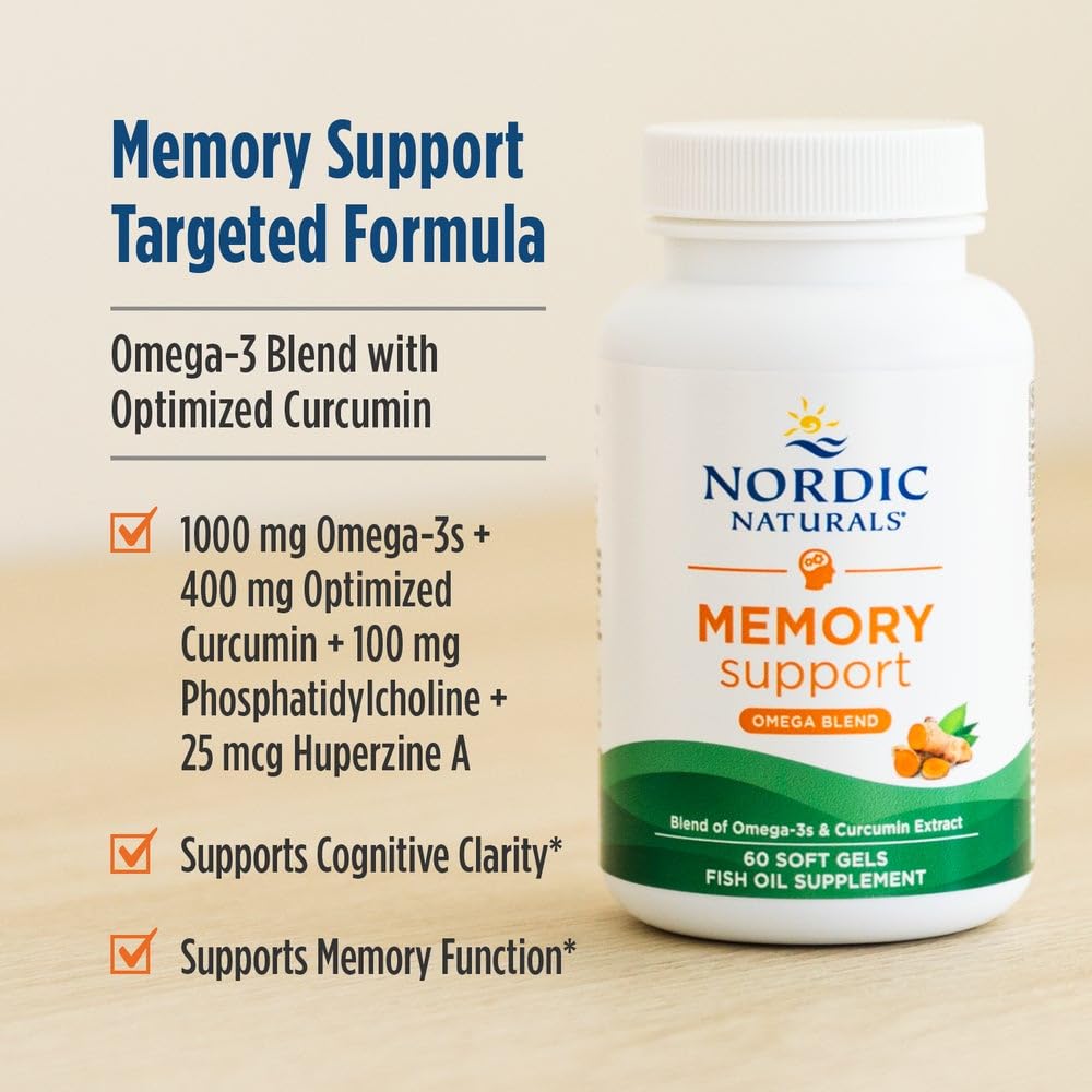Nordic Naturals Memory Support with Curcumin - 60 Soft Gels - 1000 mg Omega-3 + 400 mg Optimized Curcumin - Memory, Cognition - Contains Phosphatidylcholine & Huperzine A - Non-GMO - 30 Servings Nordic NaturalsBuy Supplements Australia
