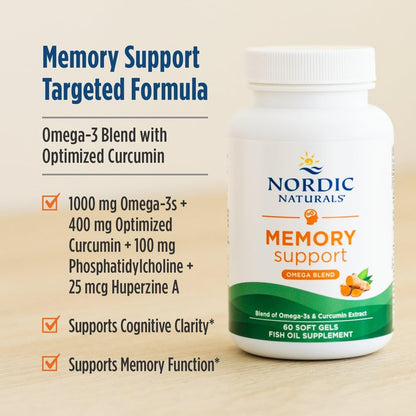 Nordic Naturals Memory Support with Curcumin - 60 Soft Gels - 1000 mg Omega-3 + 400 mg Optimized Curcumin - Memory, Cognition - Contains Phosphatidylcholine & Huperzine A - Non-GMO - 30 Servings Nordic NaturalsBuy Supplements Australia
