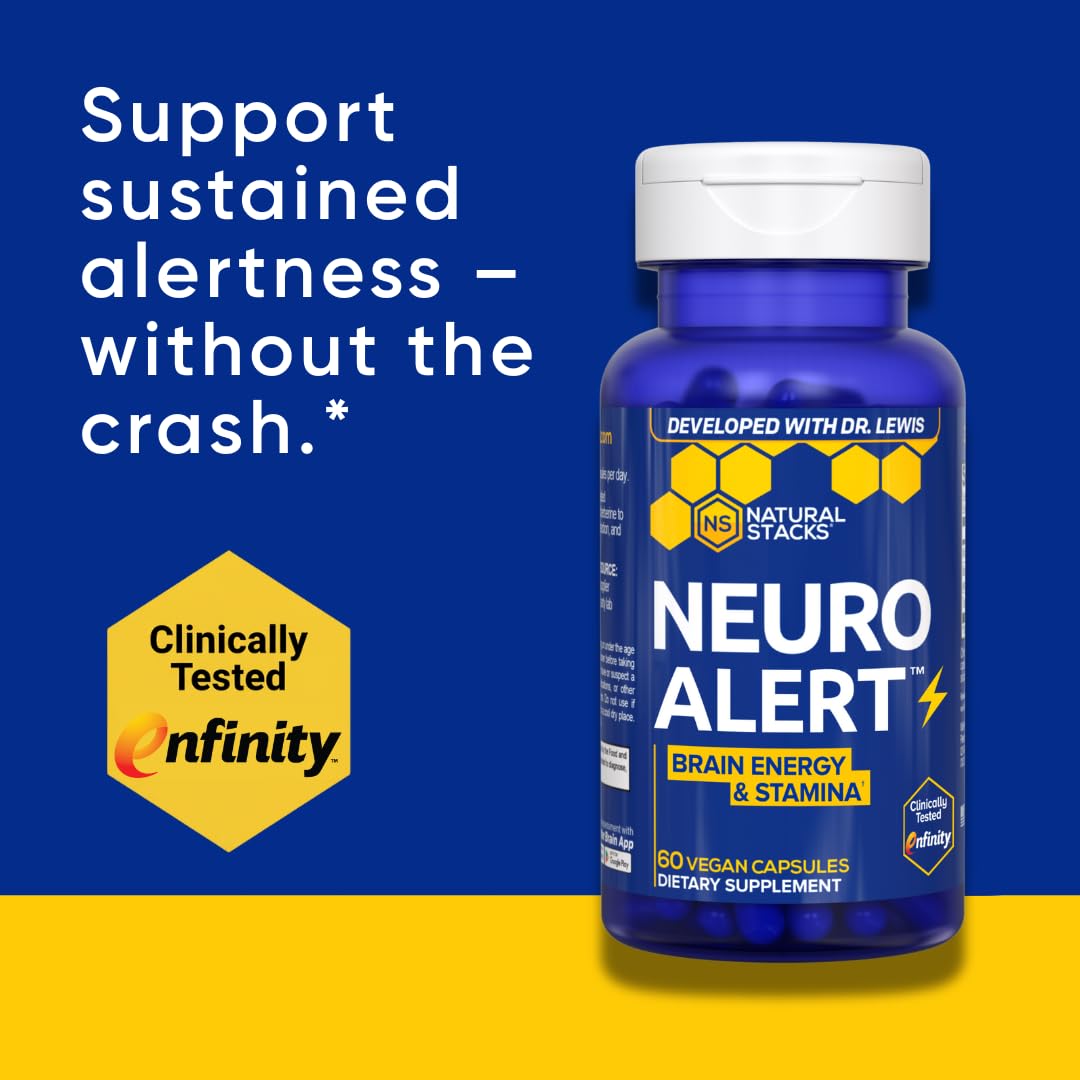 NATURAL STACKS NeuroAlert - 200mg Paraxanthine Energy Supplement - Caffeine Free Focus w/ 500mg L-Tyrosine & 100mg L-Theanine - 10mg NADH for Cellular Energy Support - 60 Paraxanthine Capsules NATURAL STACKSBuy Supplements Australia