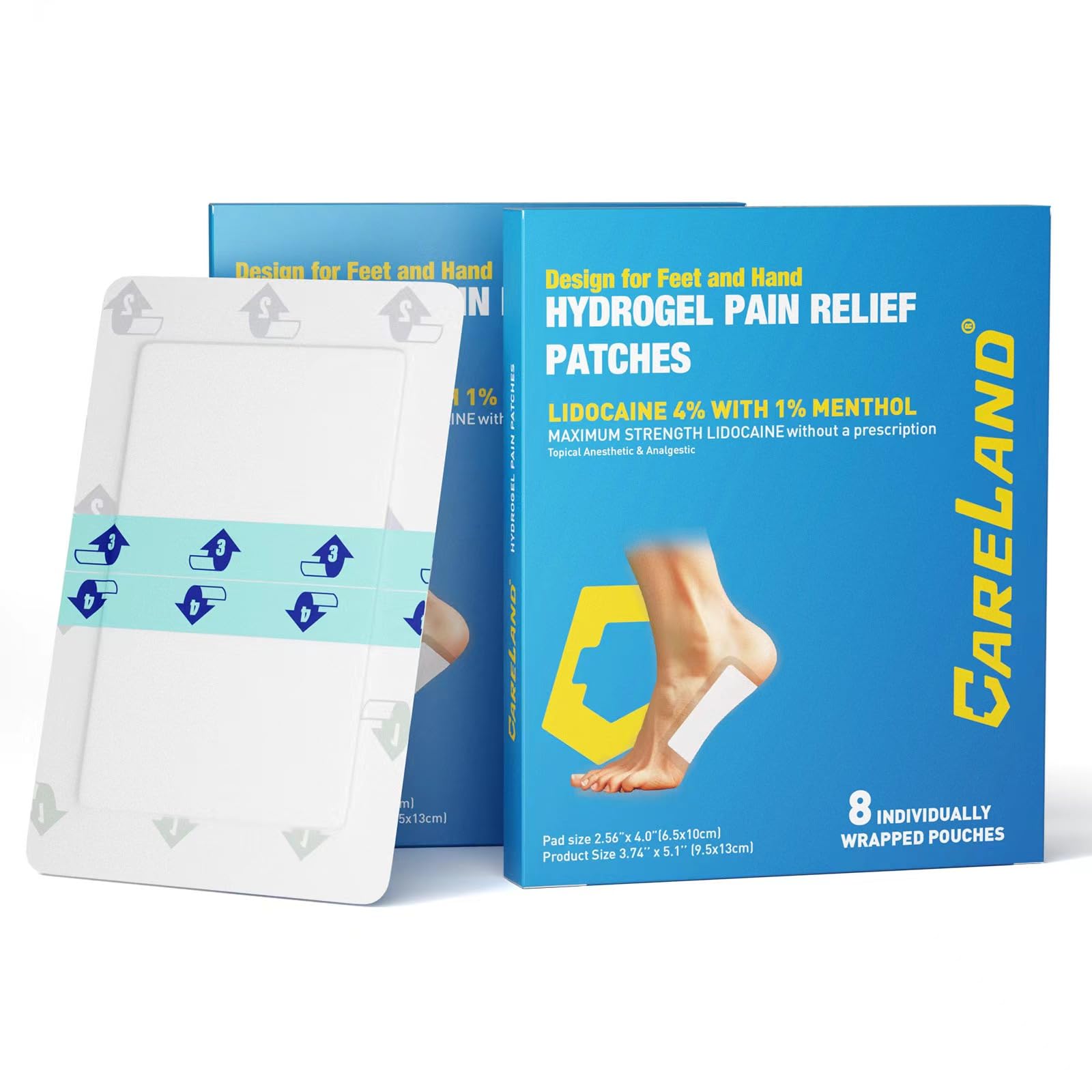 CARELAND Plantar Fasciitis Lidocaine Pain Patches with Hydrogel Technology- Waterproof with Sticky Border, 12 Hour Pain Relief - Contours to Your Foot - 16 Ct CARELANDBuy Supplements Australia