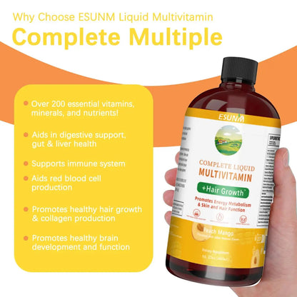 ESUNM Complete Liquid Multivitamin + Hair Growth, Promotes Energy Metabolism& Skin and Hair Function| Vitamin C D | B Vitamins | ESUNM