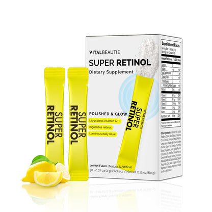 VITALBEAUTIE Super Retinol - Ingestible Liposomal Retinol & Vitamin C 1000mg Powder - Vegan K-Beauty Skin Supplement for Radiant Glass Skin & Tone, Dark Spot Care, 30 Packets VITALBEAUTIEBuy Supplements Australia