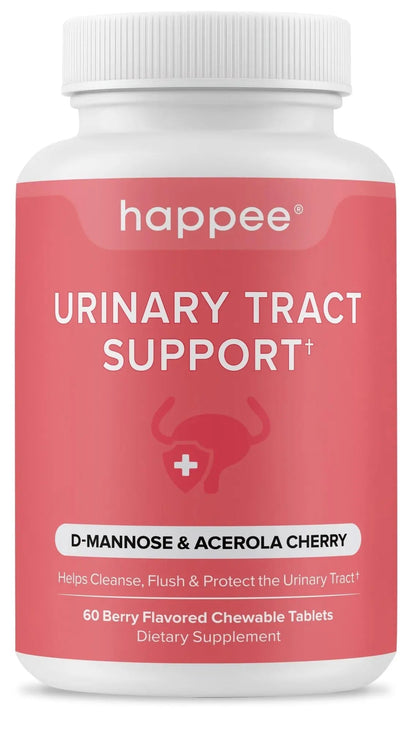 Happee Urinary Tract Health Supplement for Women & Men – Fast-Acting UTI Relief and Prevention, 500mg D-Mannose & Antioxidants, Supports Kidney and Bladder Health, Berry Flavor, 60 Chewables HappeeBuy Supplements Australia