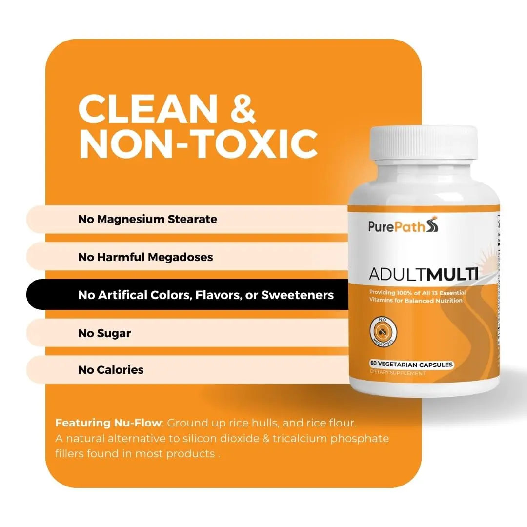 PurePath Non-Toxic Adult Multivitamin - 13 Vitamins - 100% RDA - No Harmful Megadoses - with B6 & B12 PurePath