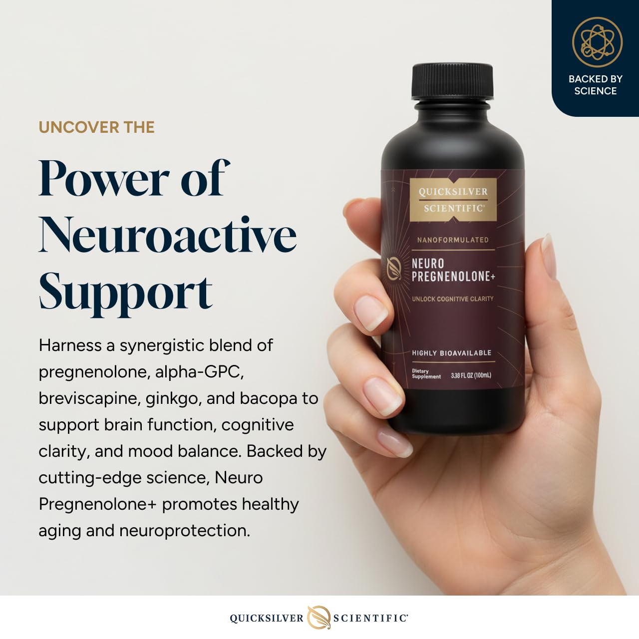 Quicksilver Scientific Neuro Pregnenolone+ - Brain Support Supplement for Neurological Health - Neuroactive Ingredients - Rapid Absorption - Vegan, Sugar-Free & Gluten-Free - 3.38 fl oz (20 Servings) Quicksilver ScientificBuy Supplements Australia