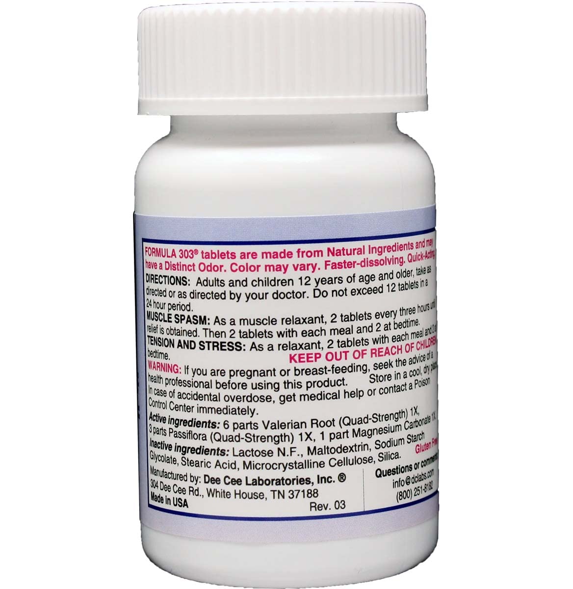 Dee CEE Labs Formula 303 Maximum Strength Tablets, 45 Tablets; All-Natural containing Dee Cee LaboratoriesBuy Supplements Australia