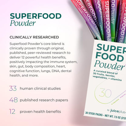 Juice Plus+ - Superfood Powder - Drink with 30 Fruits Berries Veggies Plant Vitamins for Refreshing Immune Wellness Boost - 30 Stick Packs Juice Plus+Buy Supplements Australia