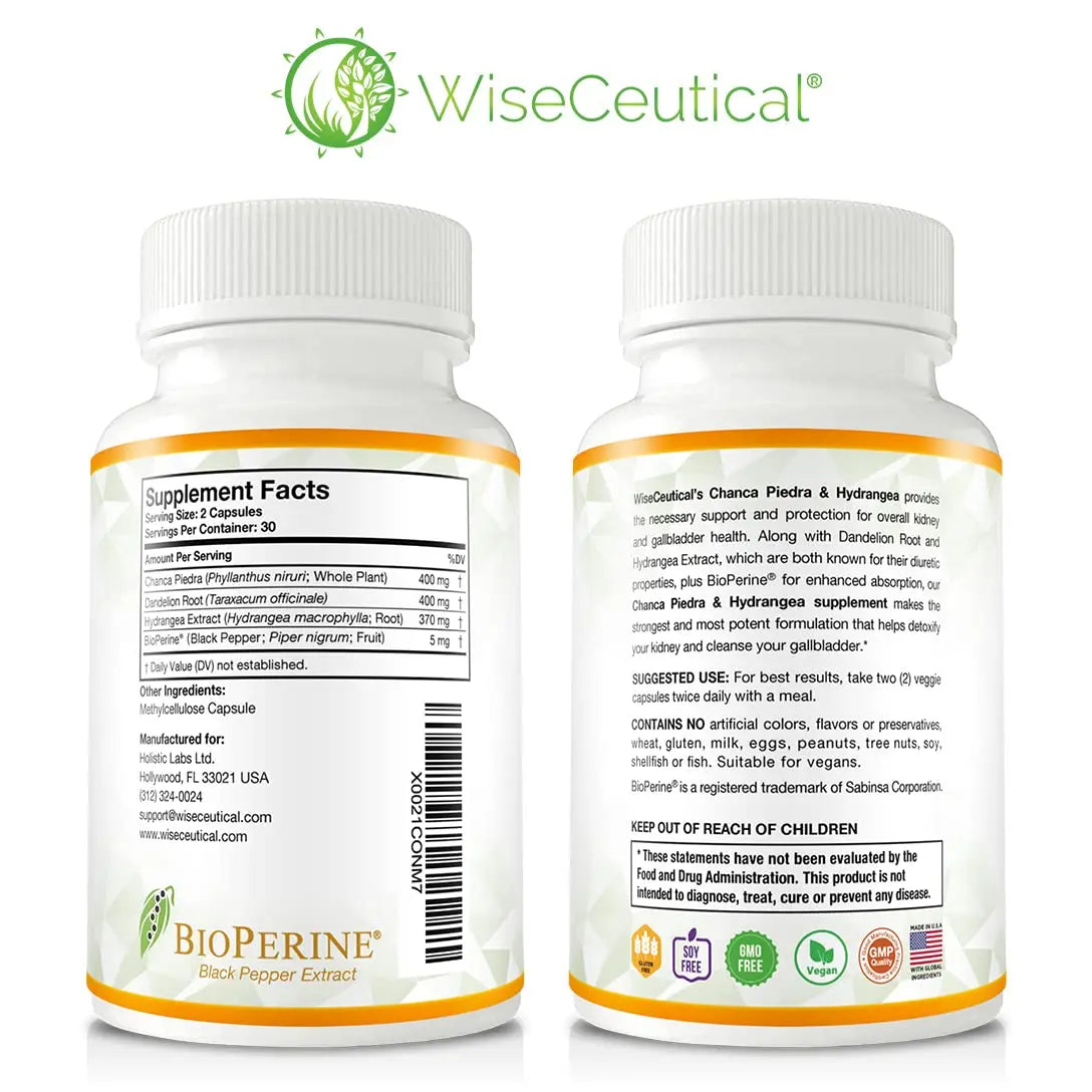 Max Strength Chanca Piedra, Hydrangea & Dandelion Root - Natural Kidney & Gallbladder Formula - Stone Breaker, Flush Impurities, Cleanse Urinary Tract - Enhanced with BioPerine. 60 Veggie Capsules. WiseceuticalBuy Supplements Australia
