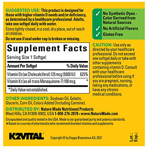 Nature Made Vitamin D3 K2, 5000 IU (125 mcg) Vitamin D, Dietary Supplement for Bone Nature MadeBuy Supplements Australia