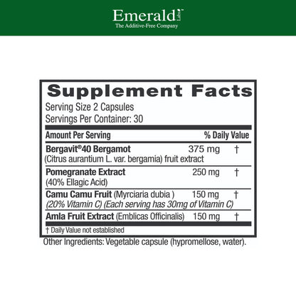 EMERALD LABS Bergamot+ - Supports Metabolism & Heart Health with Bergamot, Pomegranate, Amla & Camu Camu - Gluten-Free & Vegan - 60 Vegetable Capsules (30 Servings) EMERALD LABSBuy Supplements Australia