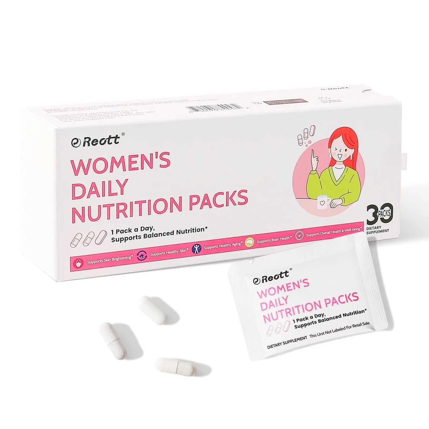 Women's Daily Vitamin Packs with Collagen Peptide, PQQ, 4-IN-1 Multivitamins For Women Health Supports Immune Health, Skin, Brain REOTT