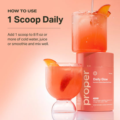 Proper, The Corals Daily Glow Beauty Blend - Nutrient Dense Superfood Powder with Collagen Peptides, Hyaluronic Acid Powder, Vitamin C, and MSM. Hair, Skin, Nail Vitamin Supplement for Women & Men ProperBuy Supplements Australia