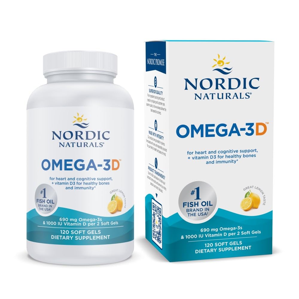 Nordic Naturals Omega-3D, Lemon Flavor - 120 Soft Gels - 690 mg Omega-3 + 1000 IU Vitamin D3 - Fish Oil - EPA & DHA - Immune Support, Brain & Heart Health, Healthy Bones - Non-GMO - 60 Servings Nordic NaturalsBuy Supplements Australia