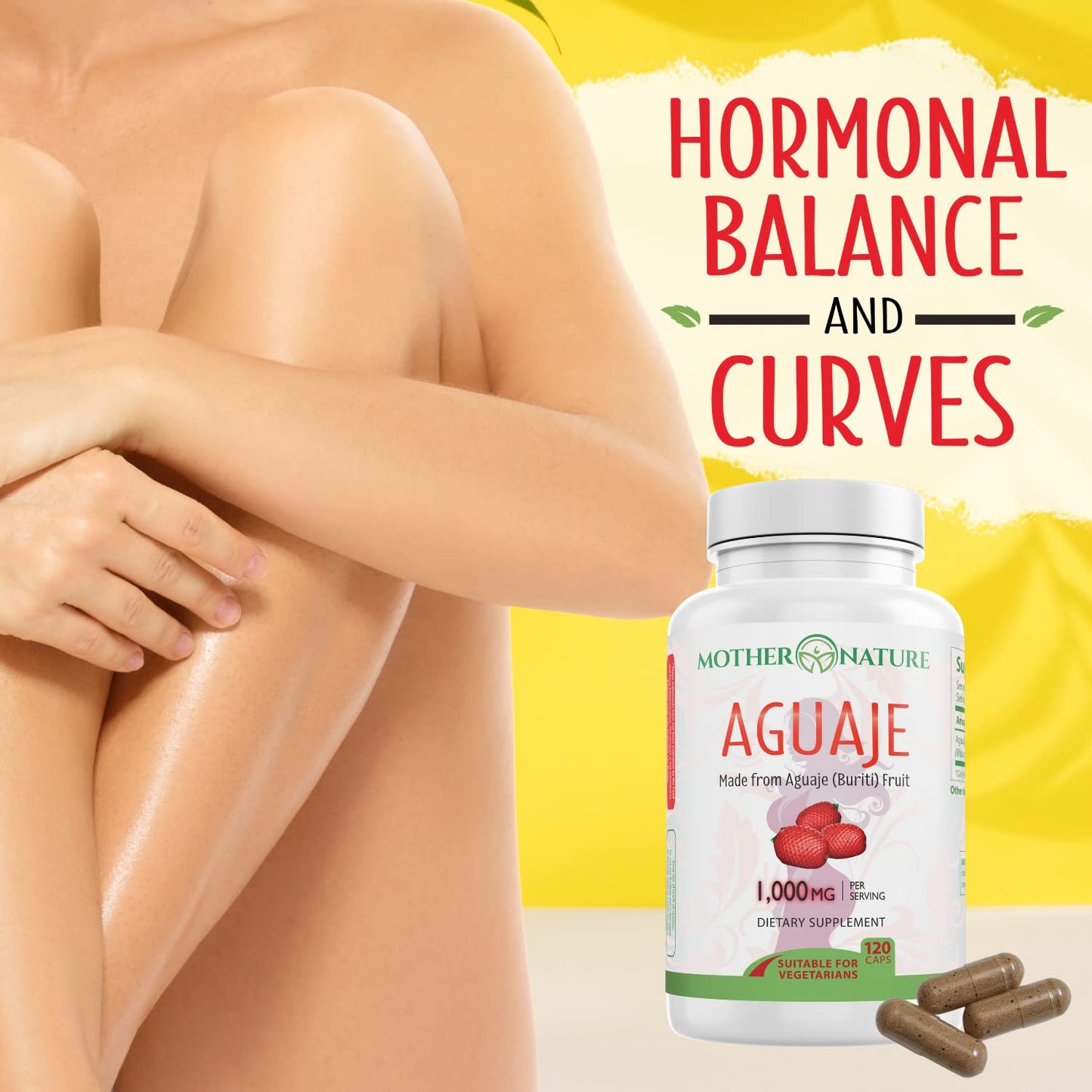 Mother Nature Aguaje Curves Capsules for Women, 1000mg (120ct), Natural & Sustainably Sourced Aguaje Fruit from Peru for Female Health, Hormone Balance, Curve Enhancer, Vegan, Non-GMO & Gluten-Free Mother Nature Organics Superfoods for Organic LivingBuy Supplements Australia