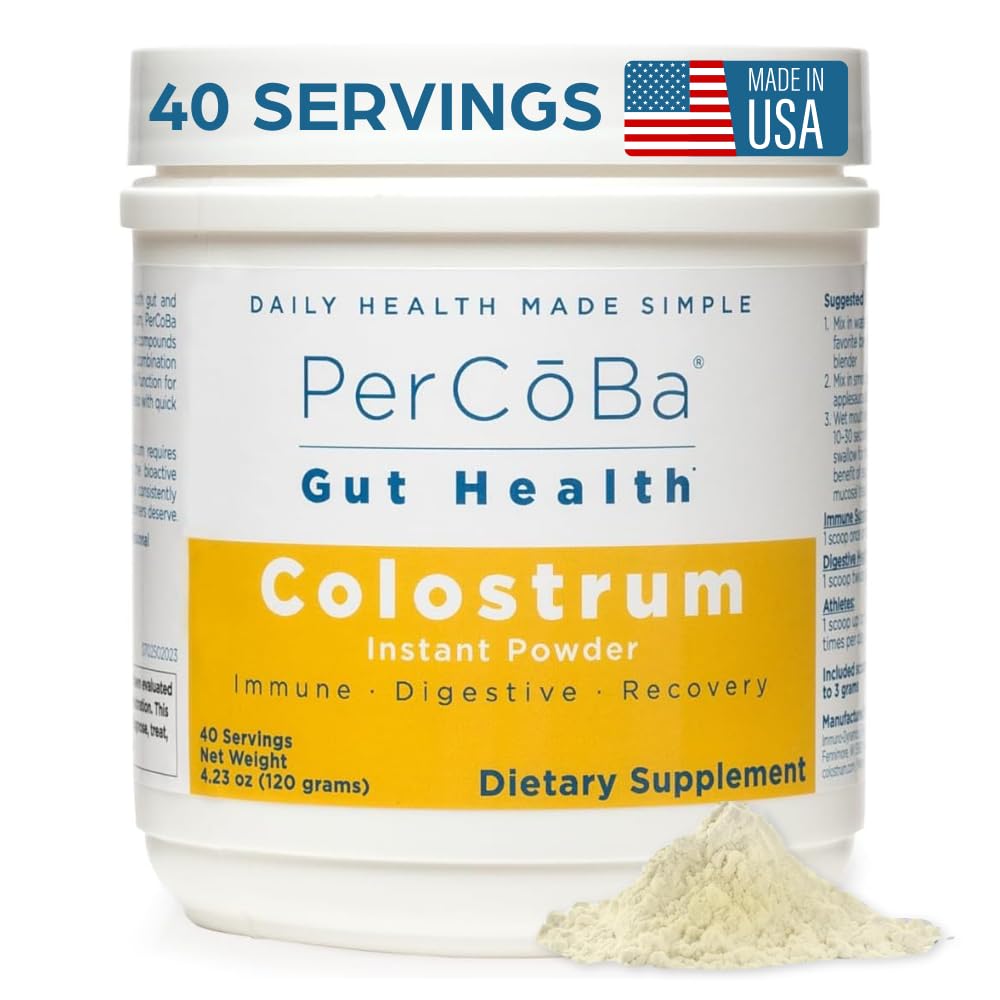 Colostrum Supplement for Gut Health, Bloating, Hair Growth, Muscle Recovery, Immune Support - Unflavored Bovine Colostrum Powder Made in USA, Non-GMO, Gluten Free, 120 Grams Per Serving - 40 Servings PERCOBABuy Supplements Australia