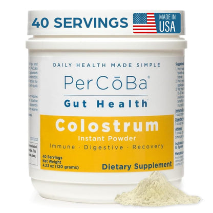 Colostrum Supplement for Gut Health, Bloating, Hair Growth, Muscle Recovery, Immune Support - Unflavored Bovine Colostrum Powder Made in USA, Non-GMO, Gluten Free, 120 Grams Per Serving - 40 Servings PERCOBABuy Supplements Australia