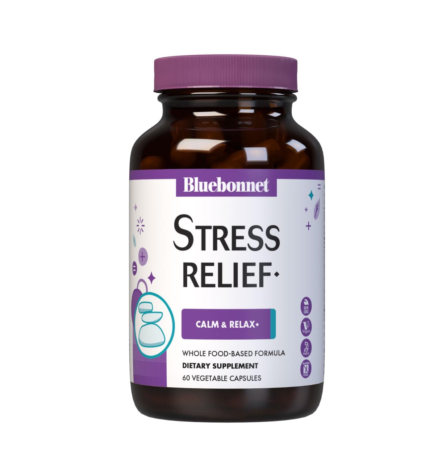 BlueBonnet Targeted Choice Stress Relief Whole Food Based Ashwagandha Extract, L-Theanine, Lemon Balm, Rhodiola Relaxing Calm Mood Supplement for Women & Men - Non-GMO, Vegan - 60 Vegetable Capsules BlueBonnetBuy Supplements Australia