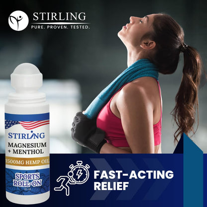 Stirling Menthol Roll On Lotion with Magnesium and 1500mg Pure Hemp - Non-GMO, THC-Free - Fast-Acting Relief for Sore Muscles and Joints, Reduces Swelling and Redness, Promotes Post-Workout Recovery STIRLINGBuy Supplements Australia