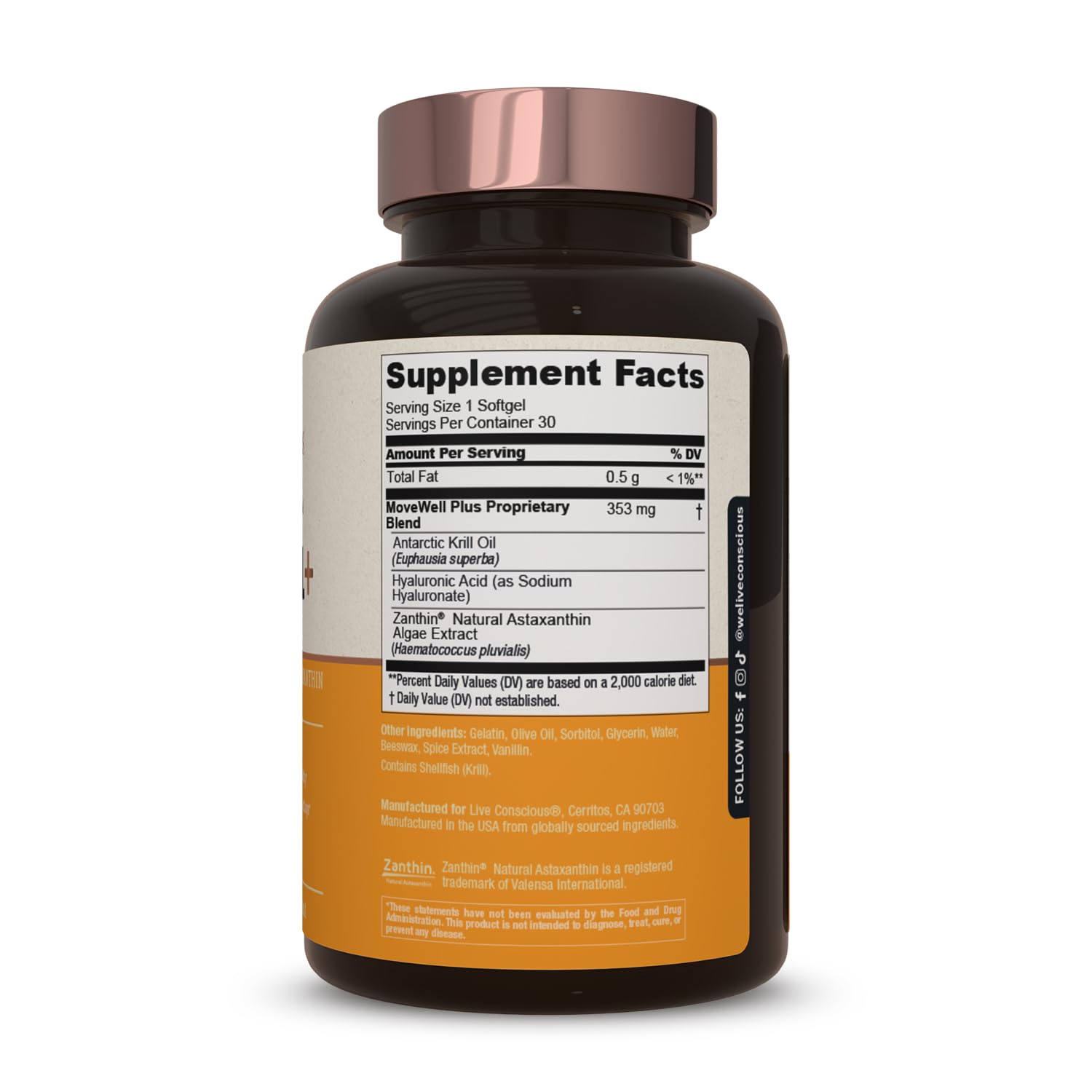 Live Conscious Joint Health Supplement - MoveWell Plus Antarctic Krill Oil, Natural Astaxanthin and Hyaluronic Acid | Outperforms Glucosamine (2 Pack) Live ConsciousBuy Supplements Australia