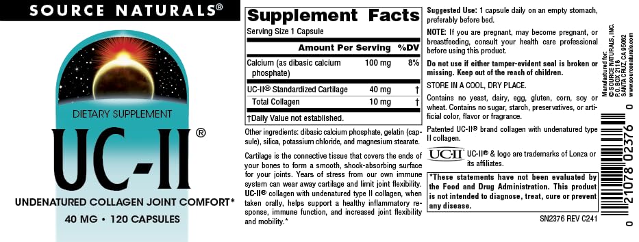 Source Naturals UC-II, Undenatured Collagen Joint Comfort Source NaturalsBuy Supplements Australia