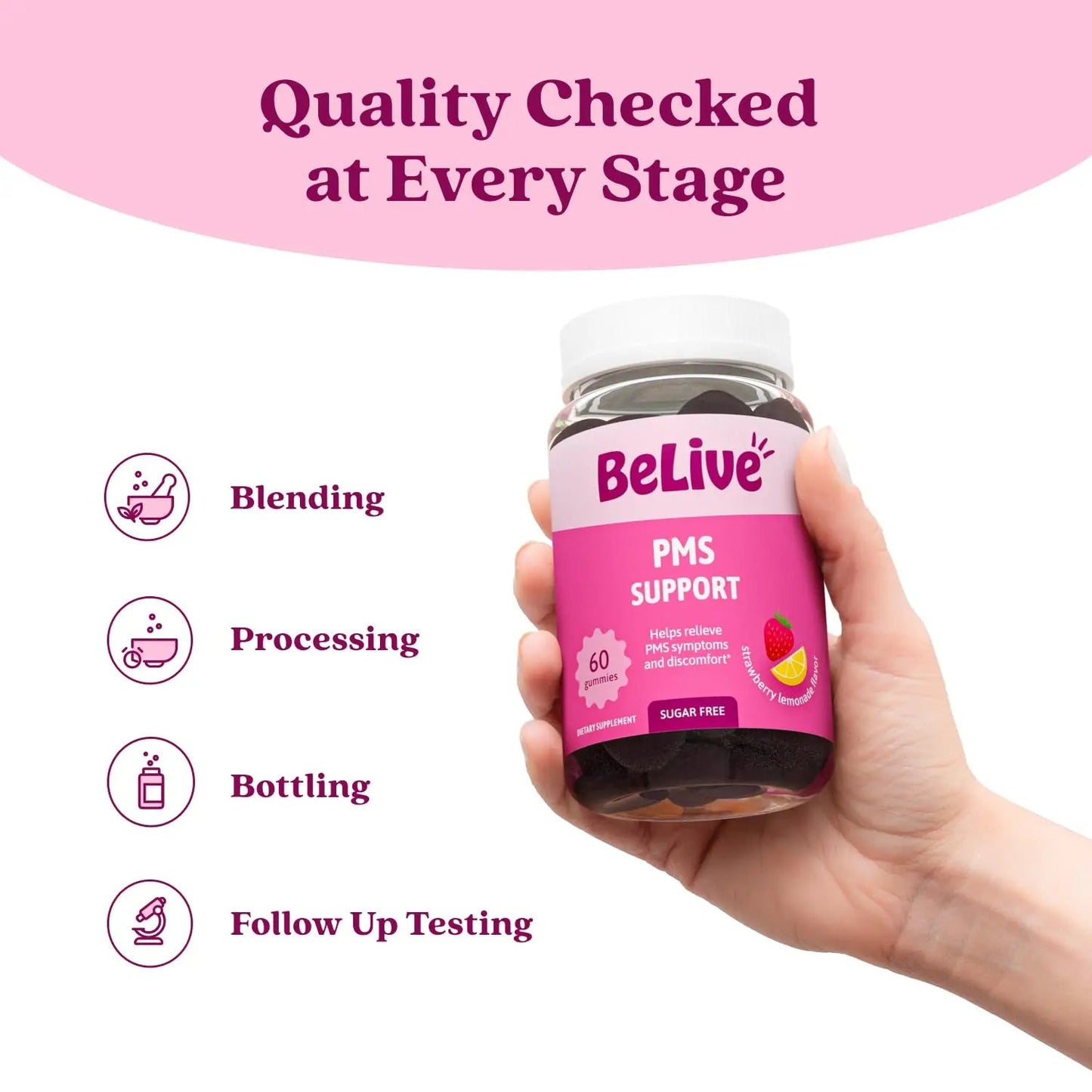 BeLive PMS Support Gummies Supplement – Helps Relieve PMS Symptoms – Hormonal Balance Mood Swings & Cramps Relief, Bloating Support – with Chaste Tree Extract - Strawberry Lemonade Flavor – 60 Count BeLiveBuy Supplements Australia