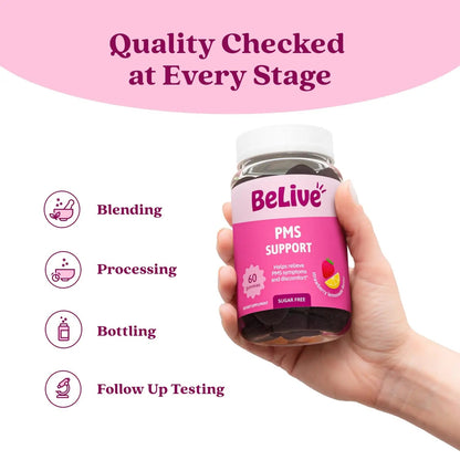 BeLive PMS Support Gummies Supplement – Helps Relieve PMS Symptoms – Hormonal Balance Mood Swings & Cramps Relief, Bloating Support – with Chaste Tree Extract - Strawberry Lemonade Flavor – 60 Count BeLiveBuy Supplements Australia