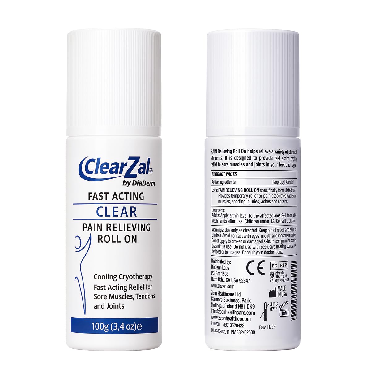 ClearZal Fast Acting Clear Pain Relieving Roll On Cooling Relief of Joint Pain, Muscle Pain, Muscle Soreness, and Swelling from Bruises or Injury - Non-Greasy - Homeopathy, 3.4oz Made in USA ClearzalBuy Supplements Australia
