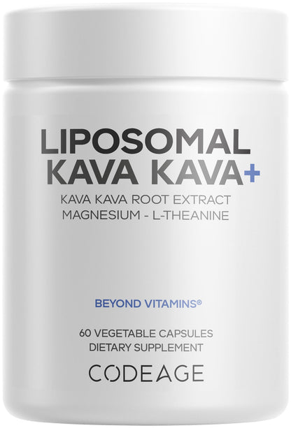 Codeage Liposomal Kava Kava+ Supplement - 500 mg 30% Kavalactones with Magnesium Glycinate - Magnesium Oxide - L-Theanine - Liposomal Delivery