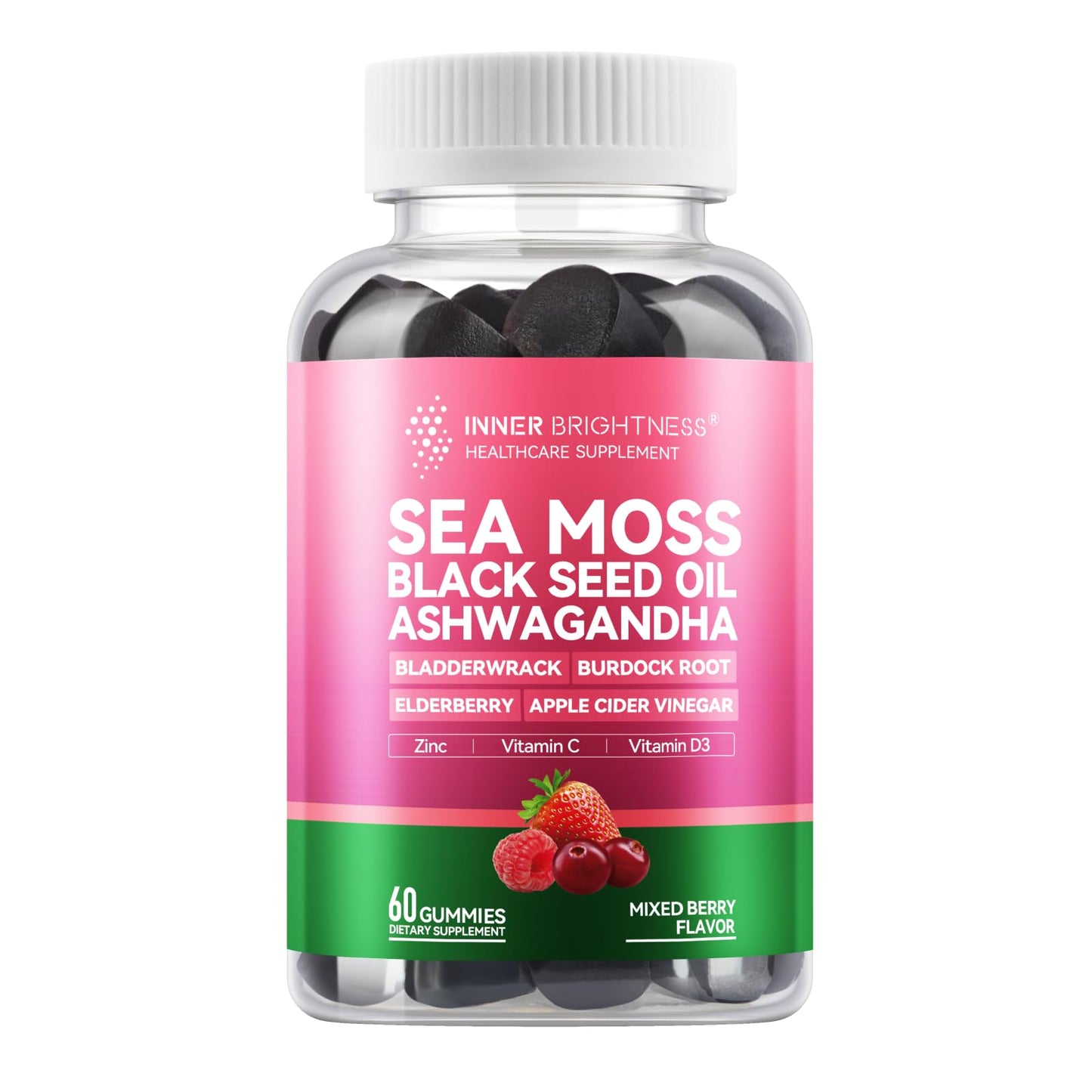 Inner Brightness Sea Moss 4000mg Gummies with Ashwagandha, Elderberry, Apple Cider Vinegar, Bladderwrack, Burdock Root – Immune Support – Mixed Berry Flavor – 60 Count Inner BrightnessBuy Supplements Australia